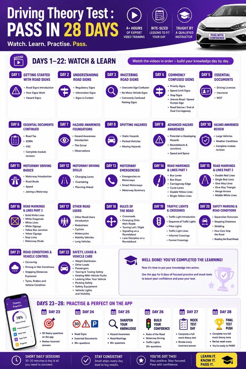28 day theory test course study plan